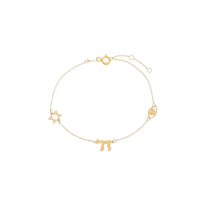 Solid Jewish Charms Bracelet 14K sold by Adina Eden's