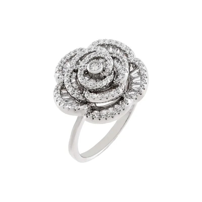 Pavé x Baguette Flower Ring sold by Adina Eden's