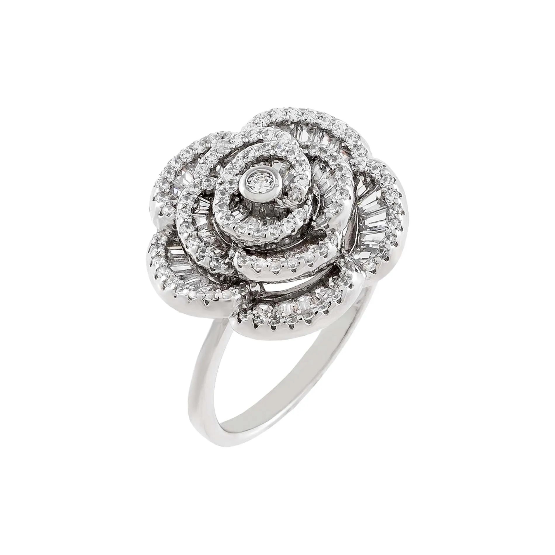 Pavé x Baguette Flower Ring sold by Adina Eden's