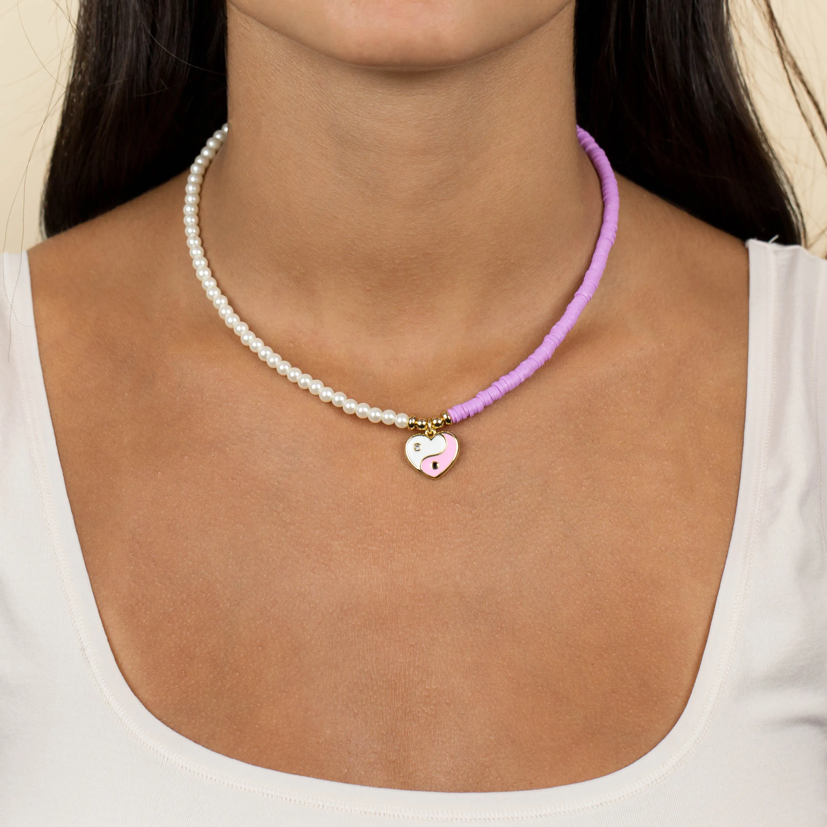 Yin & Yang Heart Beaded Necklace sold by Adina Eden's product image thumbnail 2