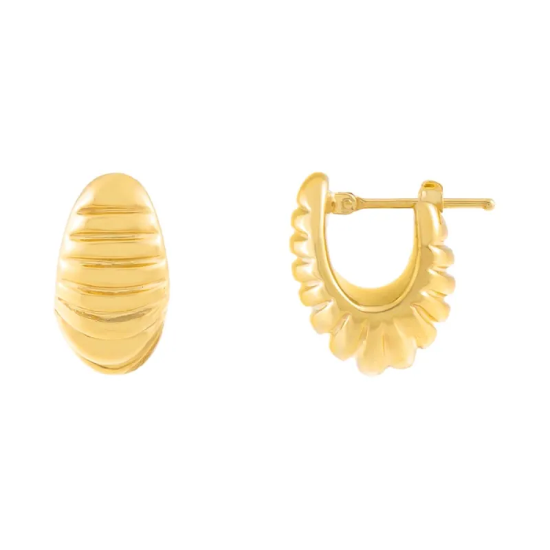 Ribbed Huggie Earring 14K sold by Adina Eden's