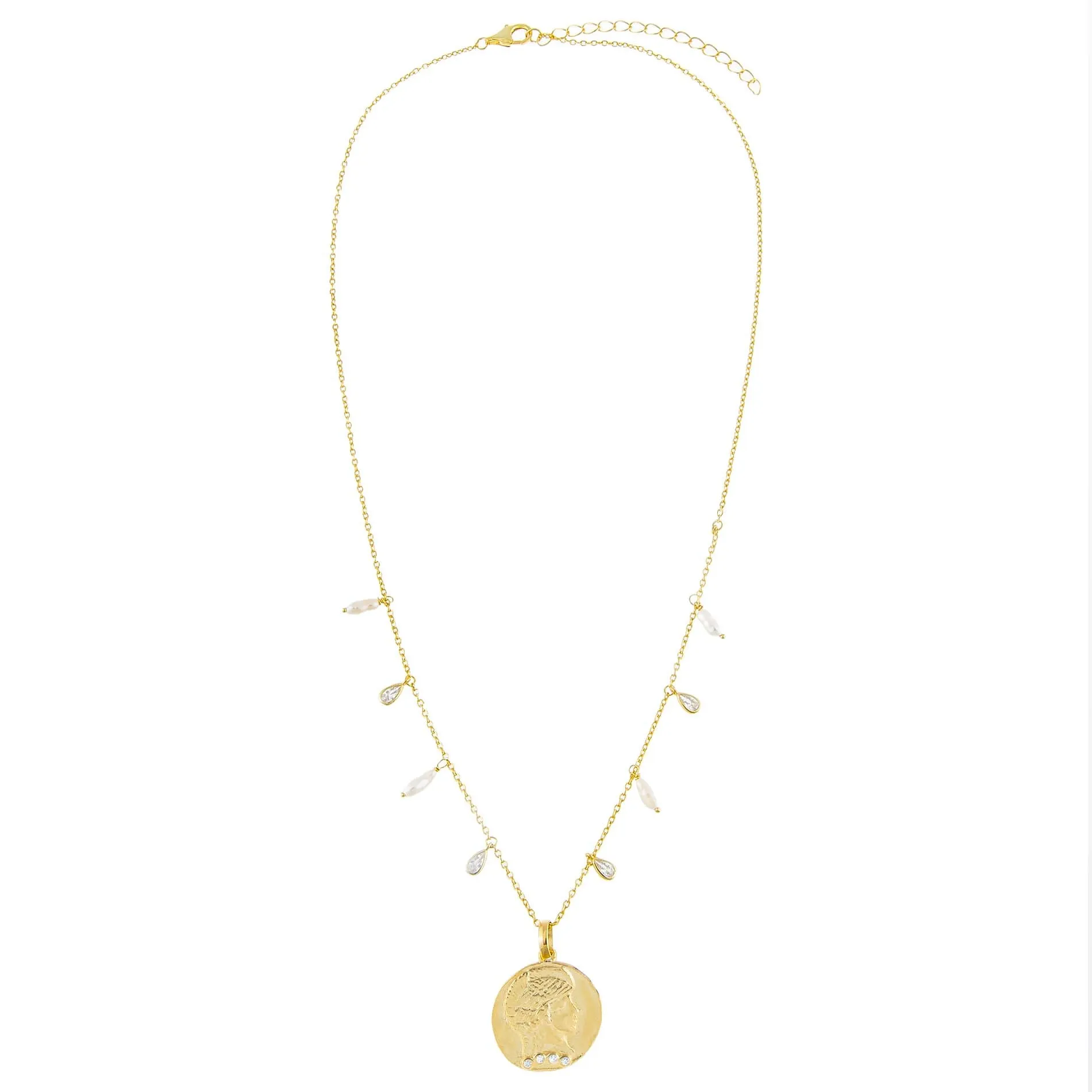 CZ X Pearl Coin Necklace sold by Adina Eden's product image thumbnail 3