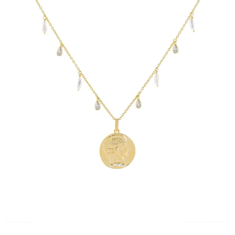 CZ X Pearl Coin Necklace sold by Adina Eden's