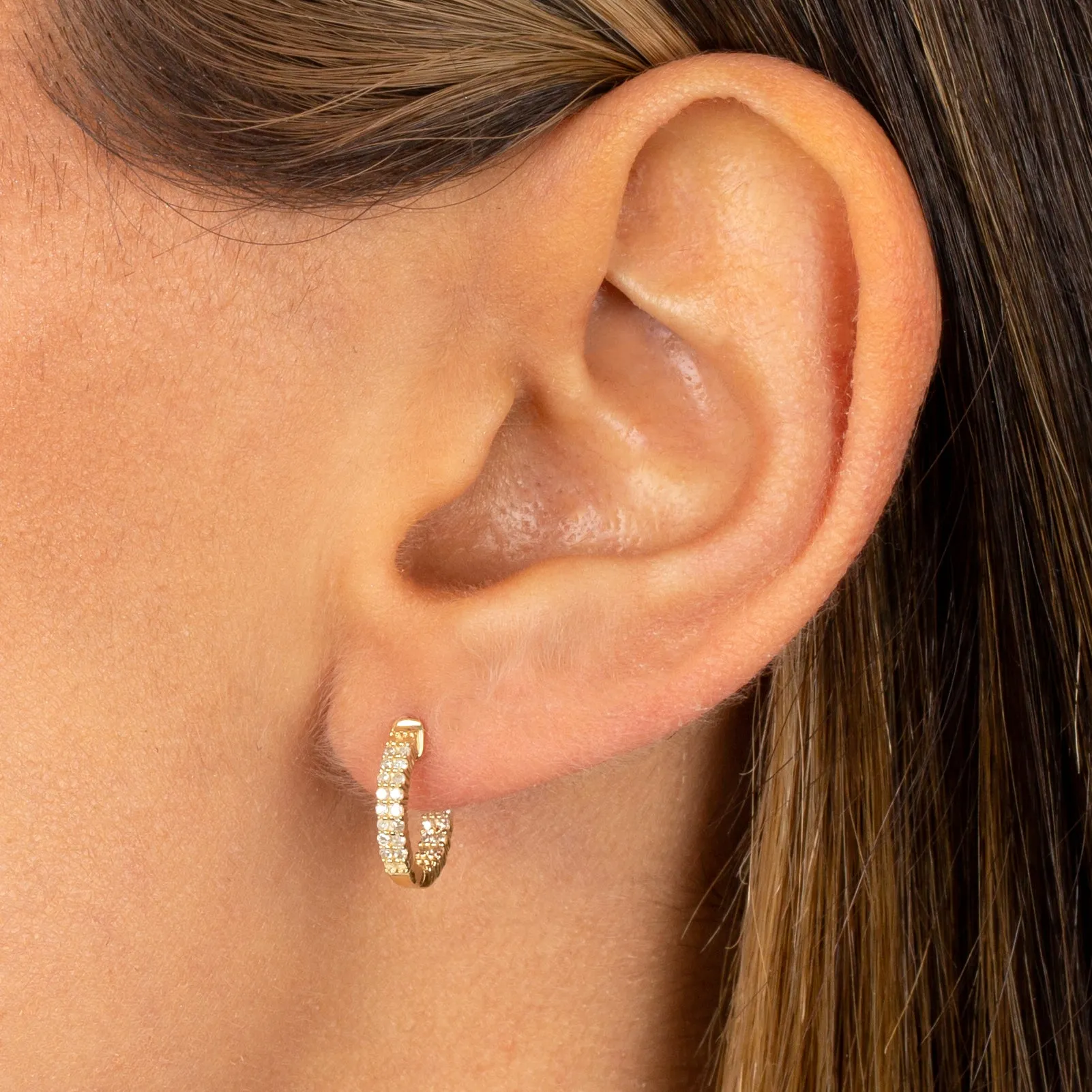 Diamond Pavé Double Row Hoop Earring 14K sold by Adina Eden's product image thumbnail 2