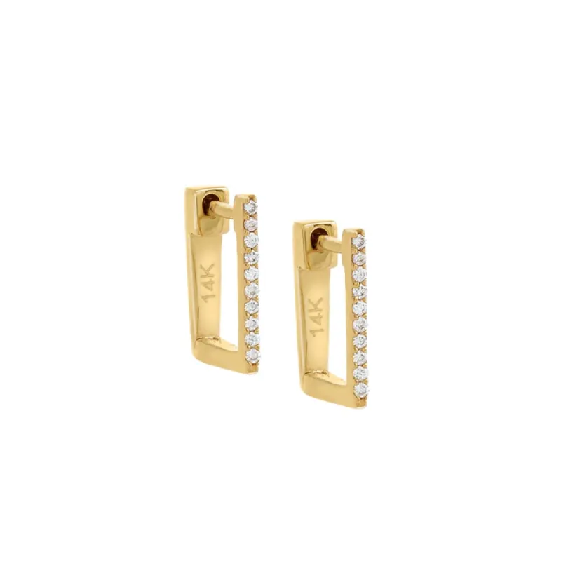 Thin Diamond Pave Square Huggie Earring 14K sold by Adina Eden's