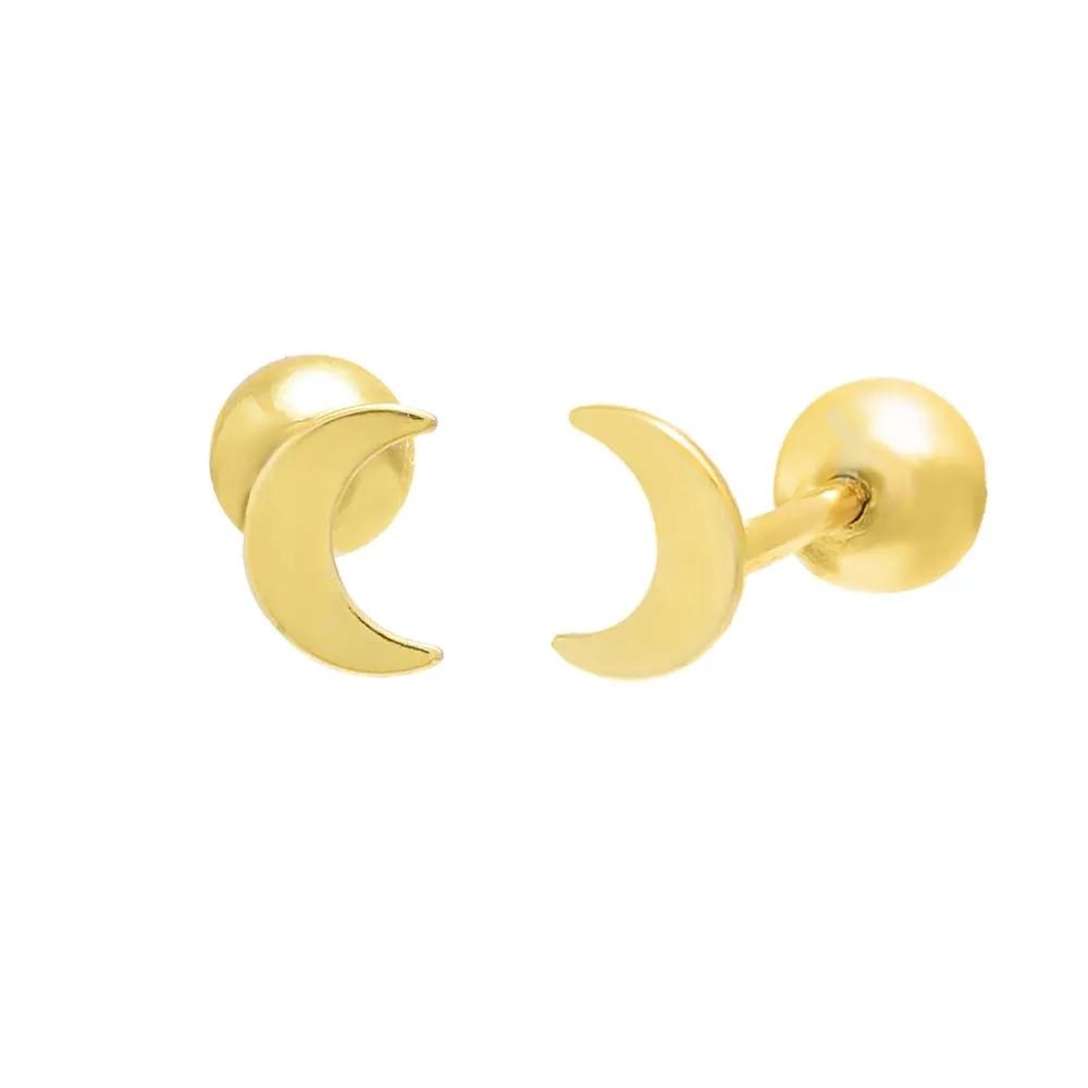 Mini Crescent Moon Threaded Ball Stud Earring sold by Adina Eden's