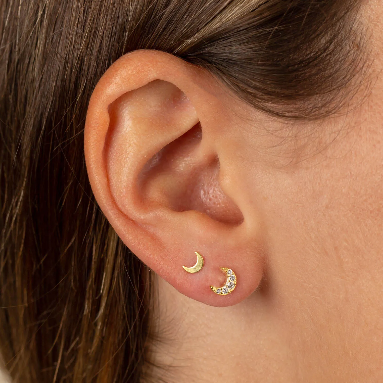 Mini Crescent Moon Threaded Ball Stud Earring sold by Adina Eden's product image thumbnail 2