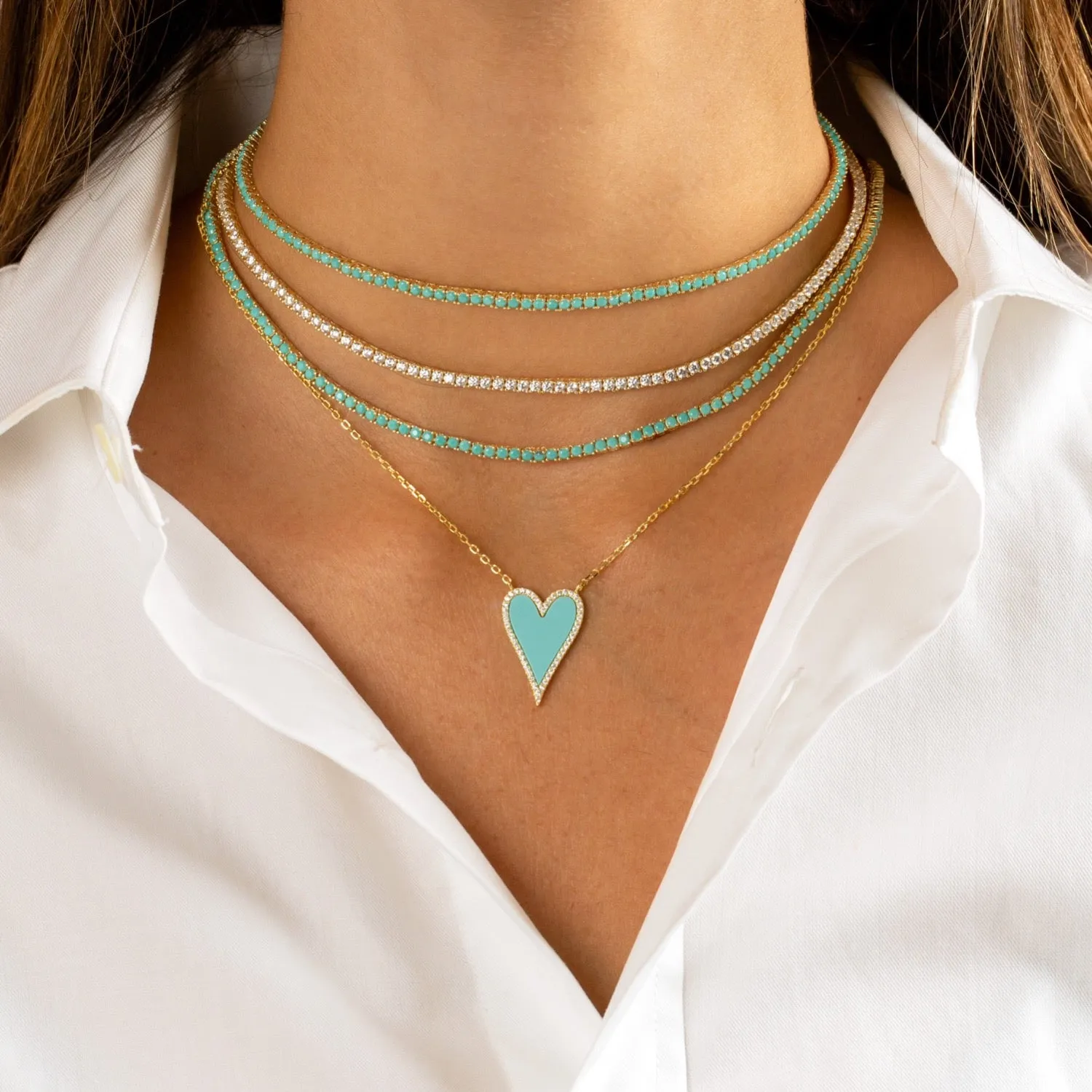 Elongated Pavé Heart Necklace sold by Adina Eden's product image thumbnail 5