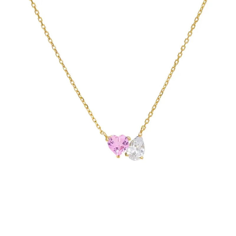 Pink Heart X Pear CZ Necklace sold by Adina Eden's