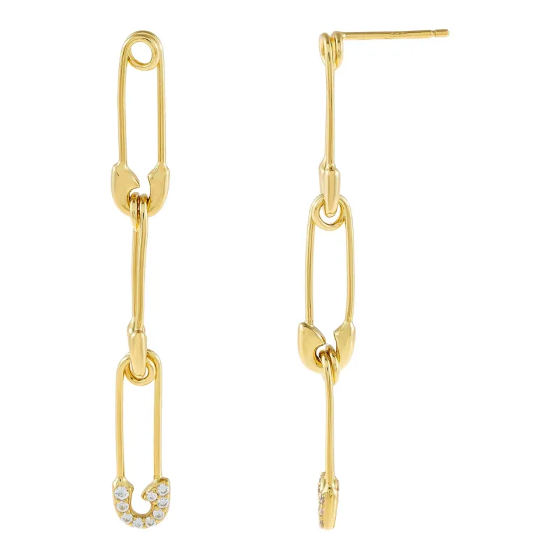 Pavé X Solid Safety Pin Drop Stud Earring sold by Adina Eden's