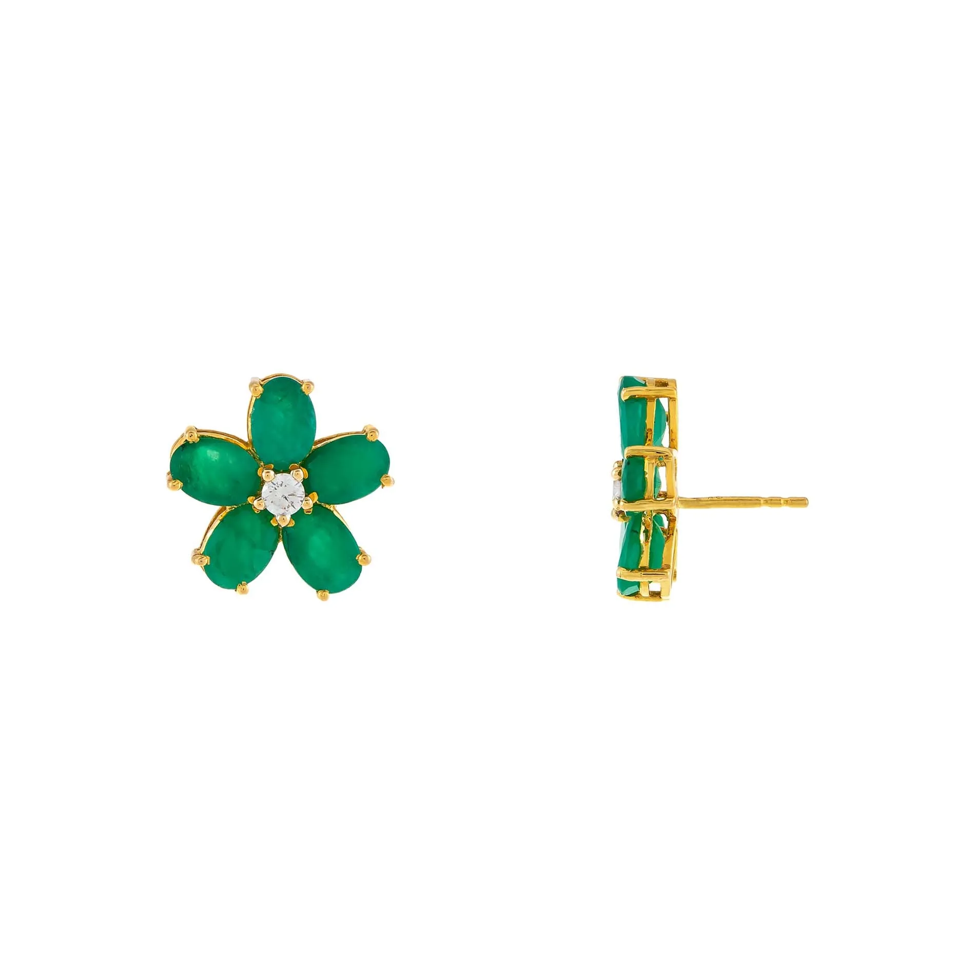 Diamond Emerald Flower Stud Earring 18K sold by Adina Eden's