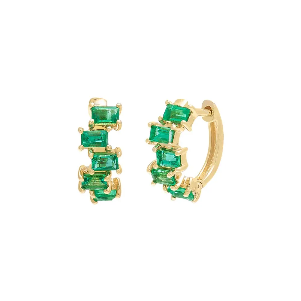 Emerald Scattered Baguette Huggie Earring 14K sold by Adina Eden's product image thumbnail 4