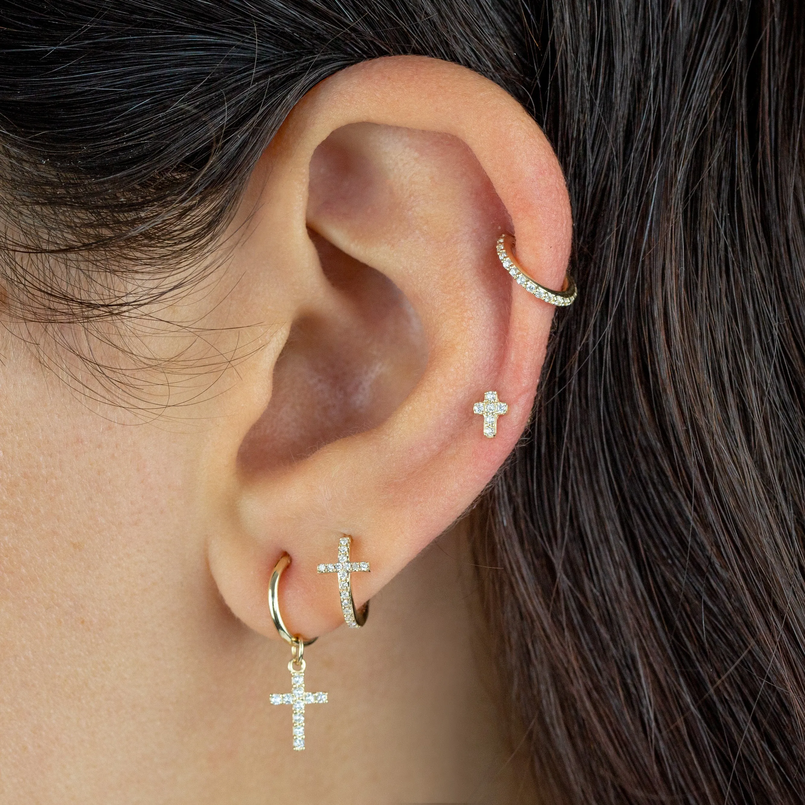 Diamond Cross Huggie Earring 14K sold by Adina Eden's product image thumbnail 2