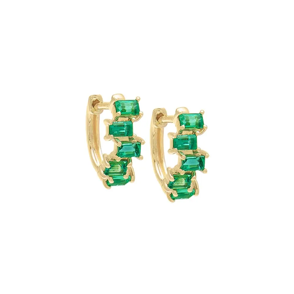 Emerald Scattered Baguette Huggie Earring 14K sold by Adina Eden's