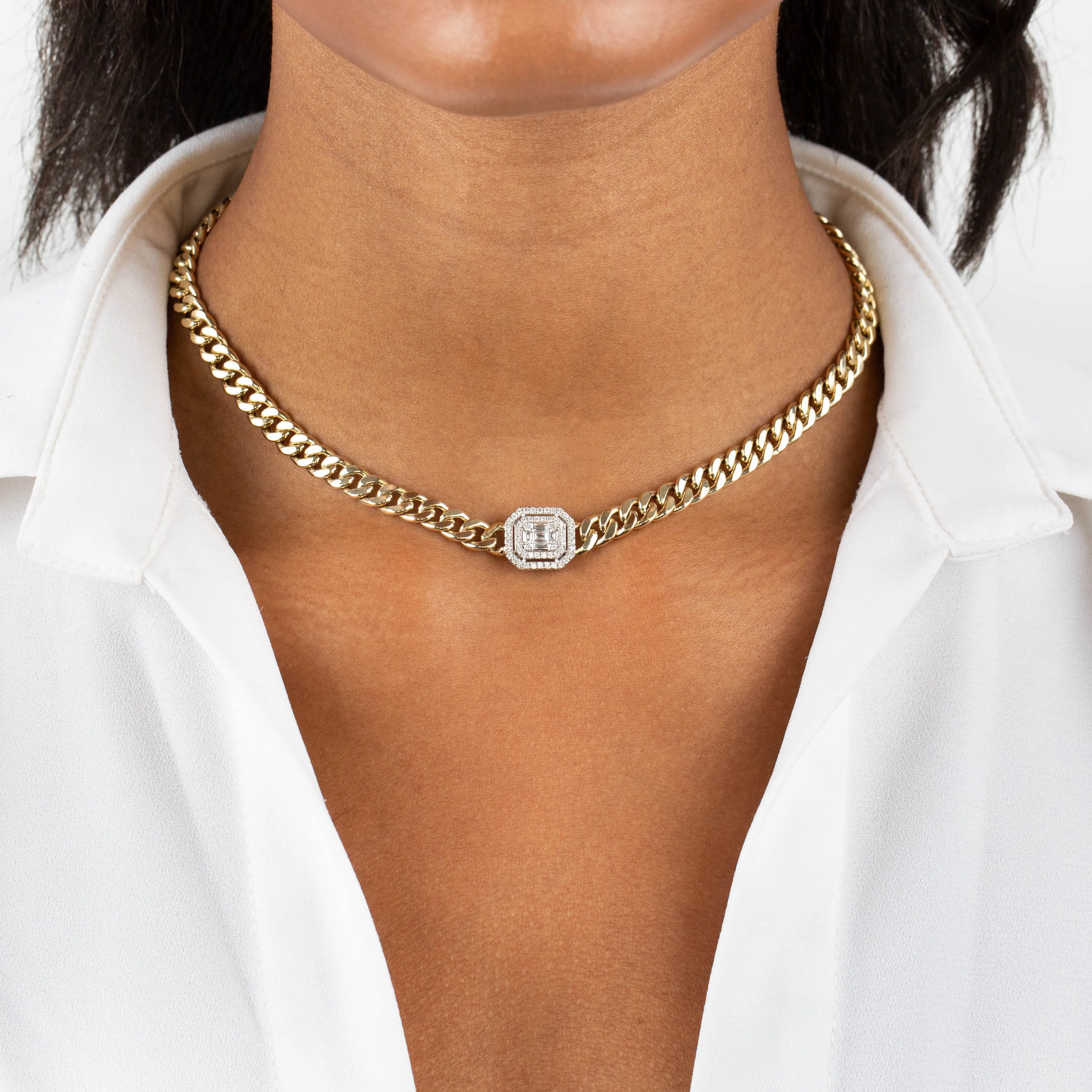 Diamond Double Illusion X Miami Cuban Chain Choker 14K sold by Adina Eden's product image thumbnail 2