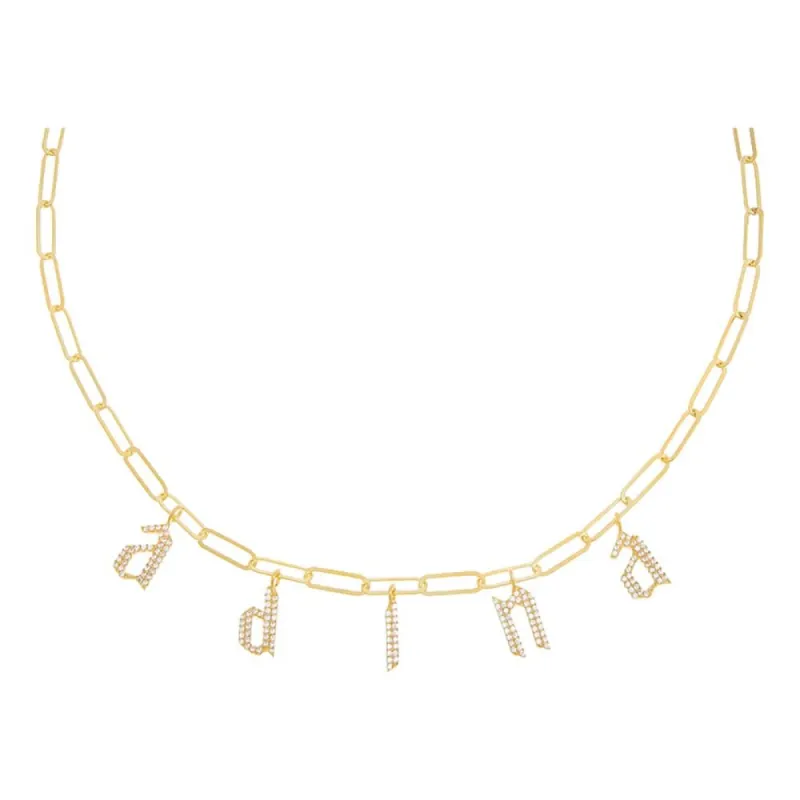 Pavé Gothic Dangling Name Paperclip Necklace sold by Adina Eden's