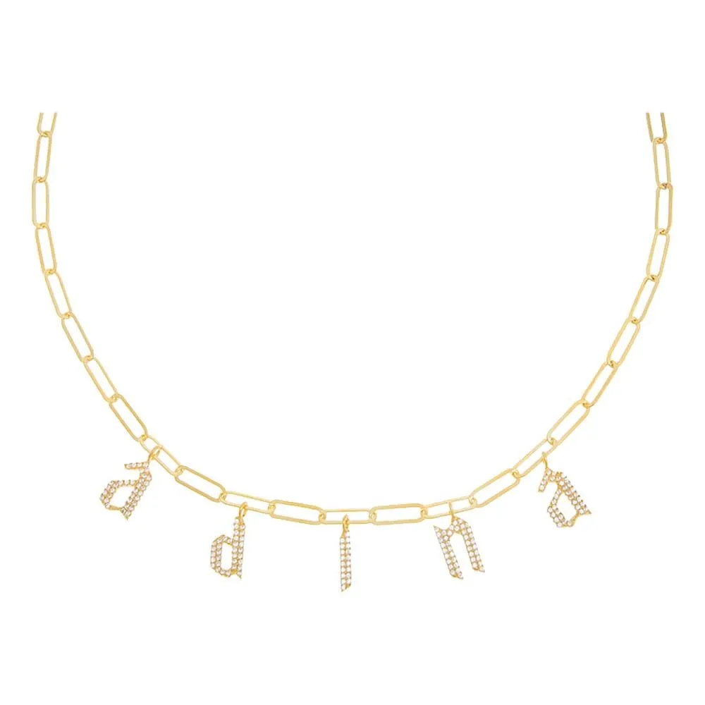 Pavé Gothic Dangling Name Paperclip Necklace sold by Adina Eden's