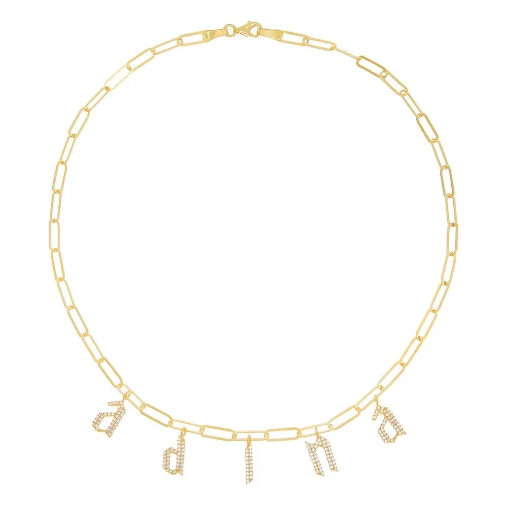 Pavé Gothic Dangling Name Paperclip Necklace sold by Adina Eden's product image thumbnail 3