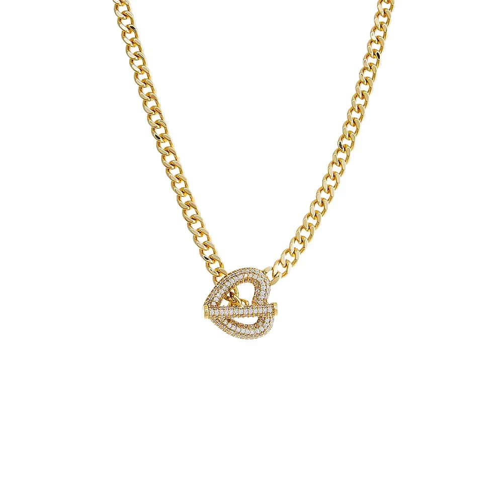 Pave Heart Toggle Cuban Link Necklace sold by Adina Eden's