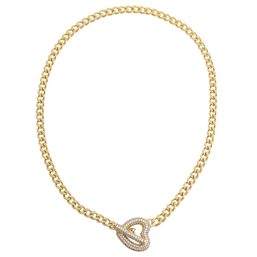 Pave Heart Toggle Cuban Link Necklace sold by Adina Eden's product image thumbnail 3