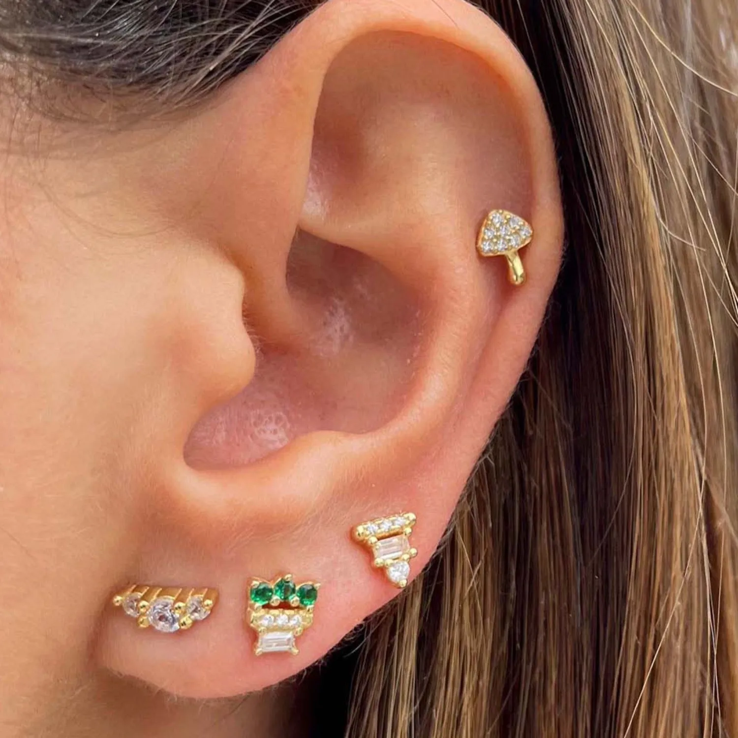 Triple CZ Stud Earring sold by Adina Eden's product image thumbnail 2