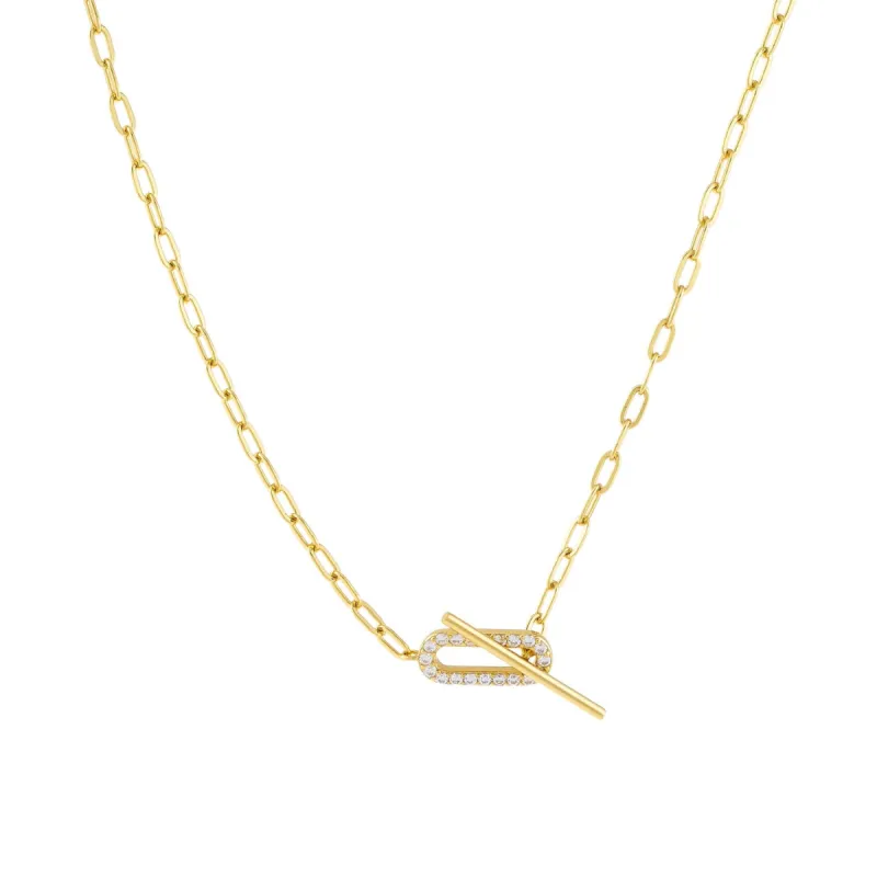 Delicate Pavé Oval Toggle Necklace sold by Adina Eden's