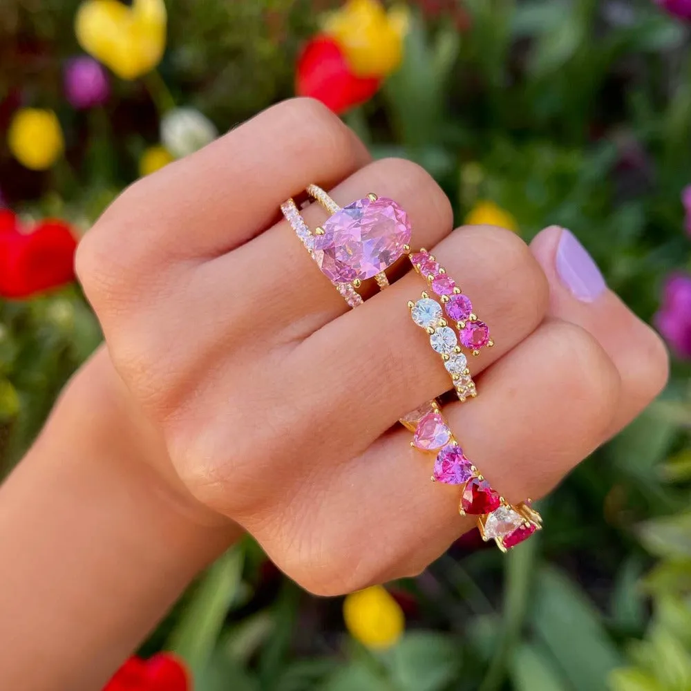 Pink Colored Oval Pavé Ring sold by Adina Eden's product image thumbnail 5