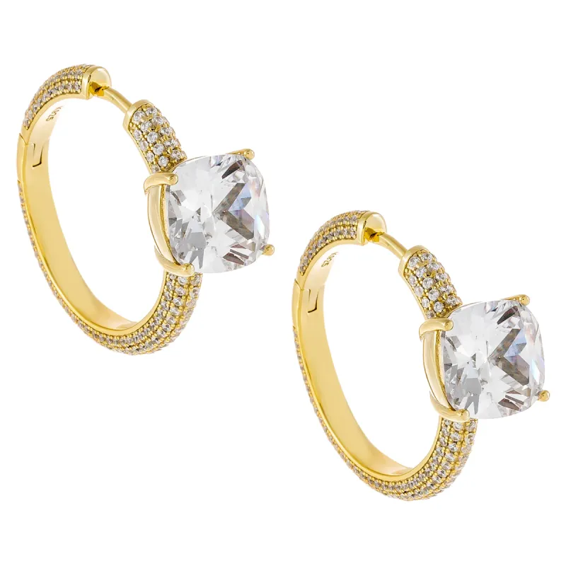 Large CZ Stone X Pavé Hoop Earring sold by Adina Eden's