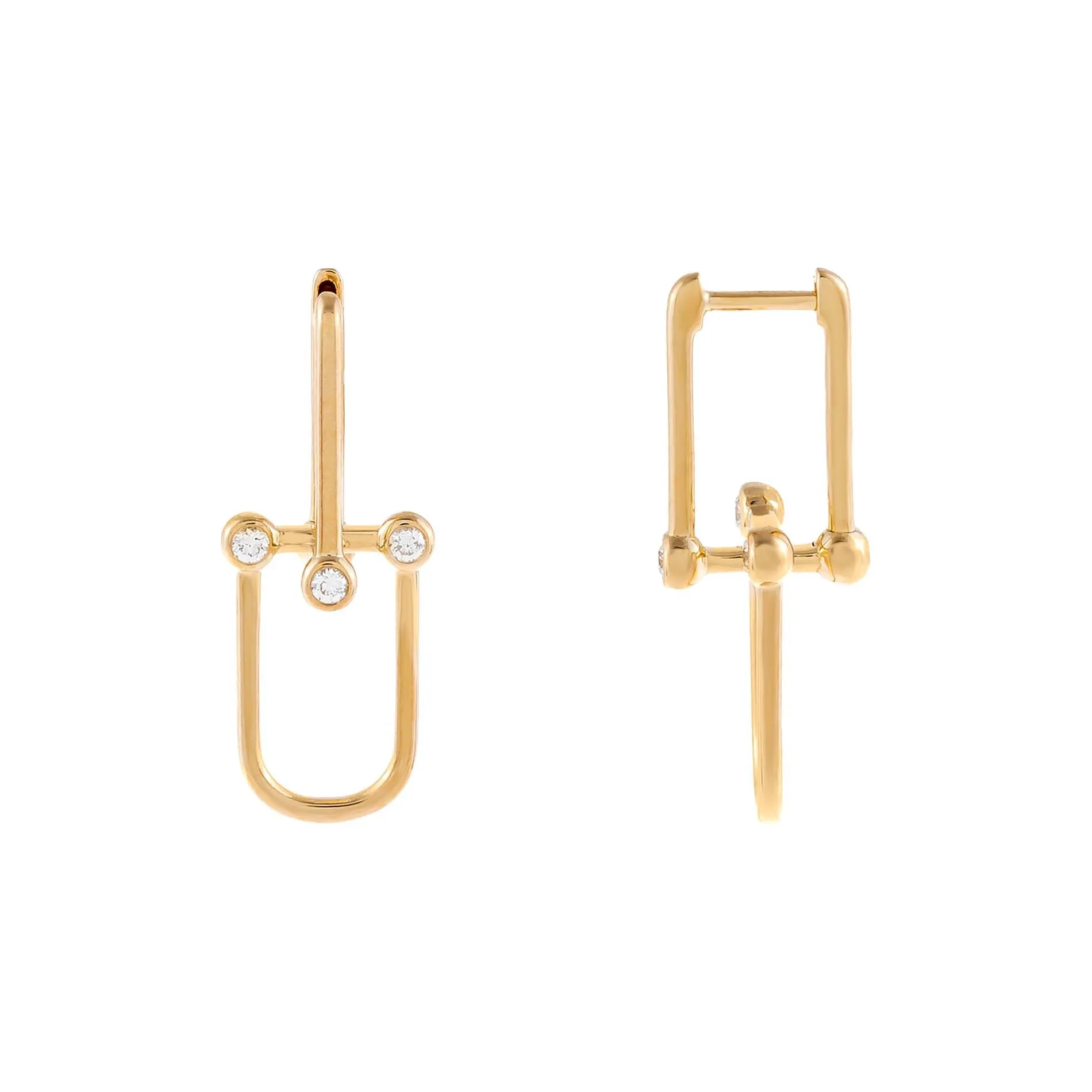 Diamond Bezel U Chain Huggie Earring 14K sold by Adina Eden's