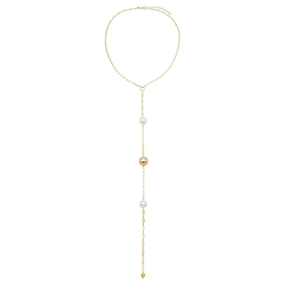 Ball X Pearl Lariat Necklace sold by Adina Eden's product image thumbnail 3