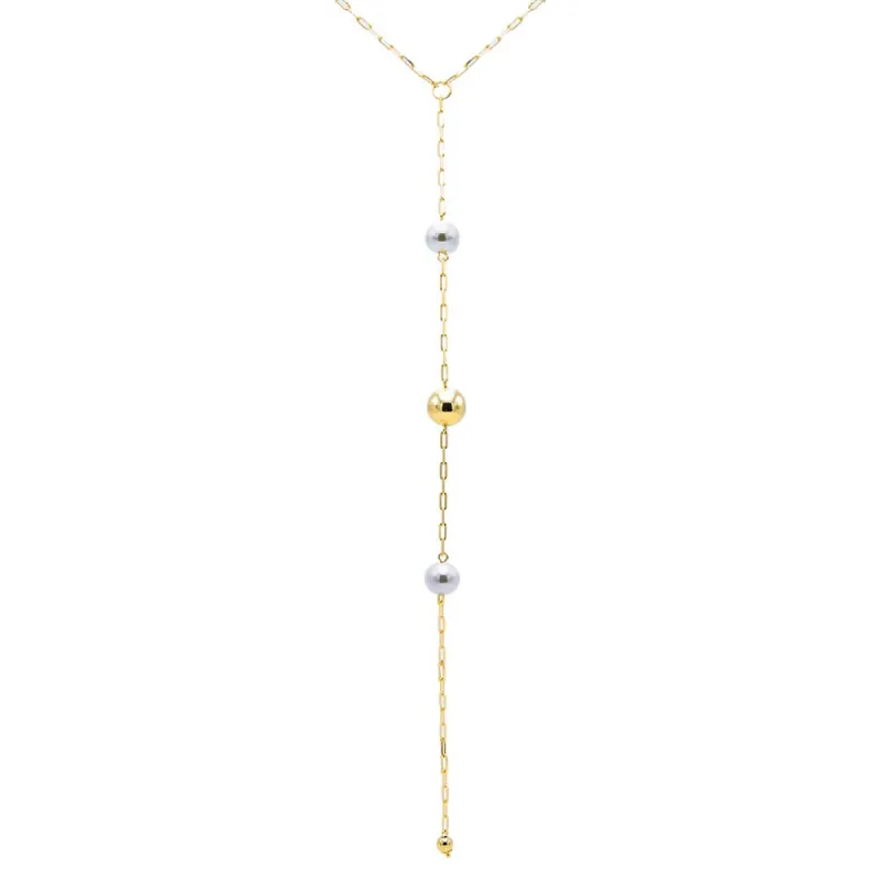 Ball X Pearl Lariat Necklace sold by Adina Eden's