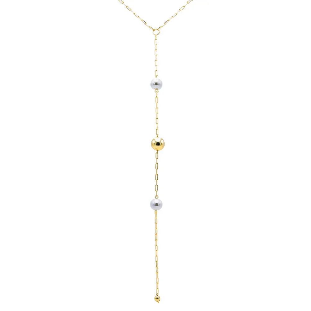 Ball X Pearl Lariat Necklace sold by Adina Eden's