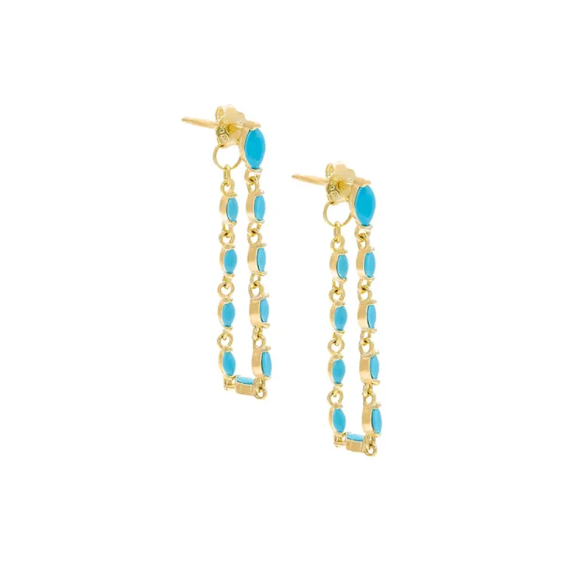 Turquoise Chain Drop Stud Earring sold by Adina Eden's