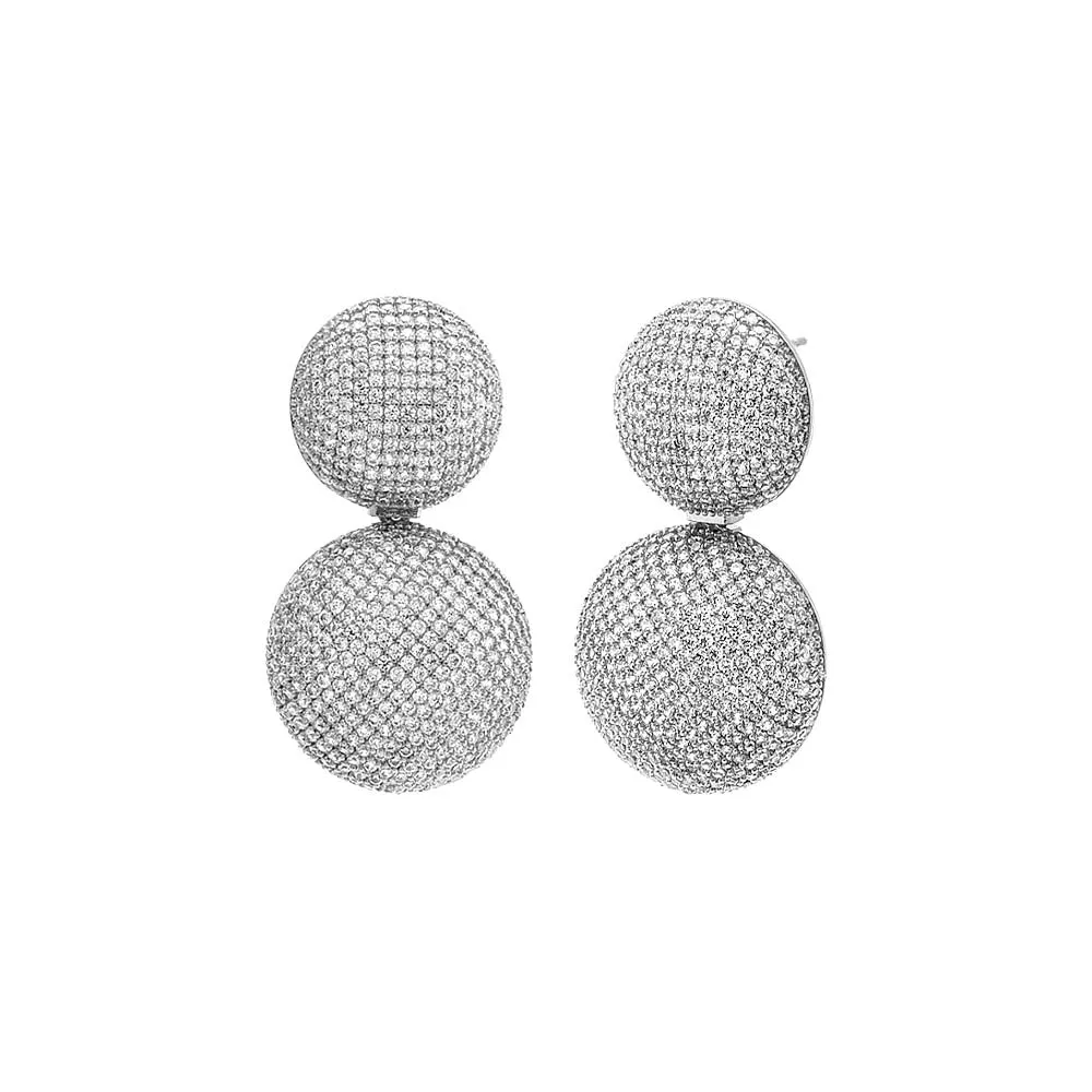 Pave Puffy Double Circle Drop Stud Earring sold by Adina Eden's product image thumbnail 3