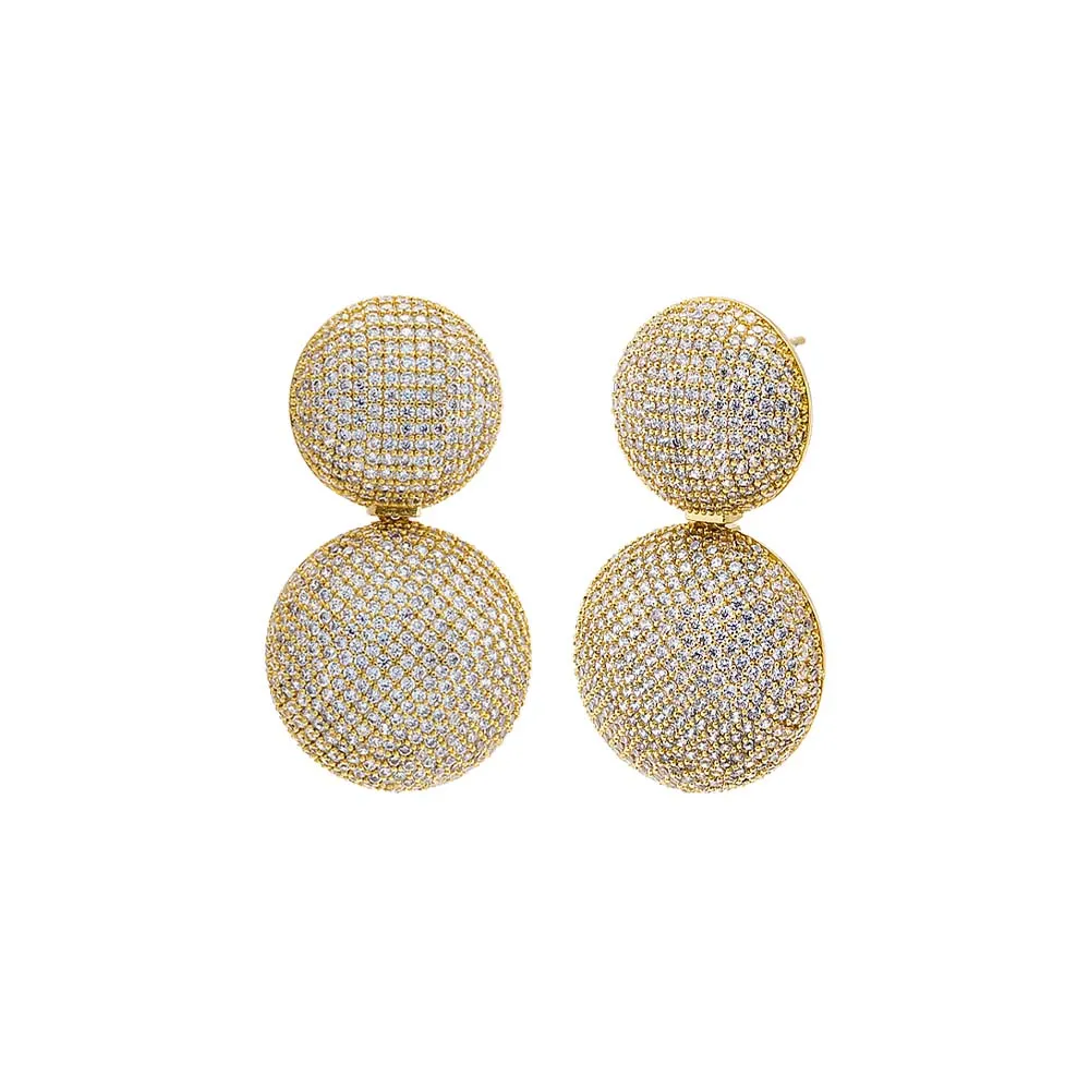 Pave Puffy Double Circle Drop Stud Earring sold by Adina Eden's