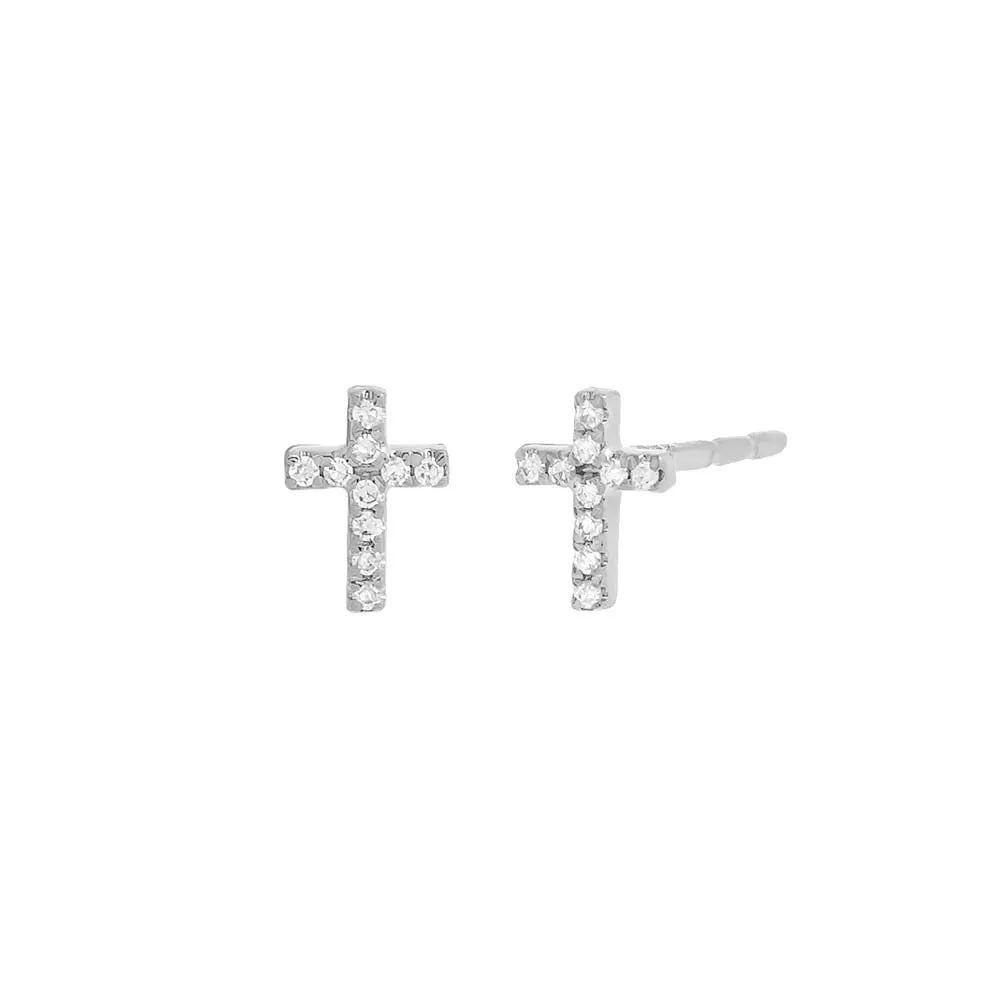 Mini Pavé Diamond Cross Stud Earring 14K sold by Adina Eden's product image thumbnail 5