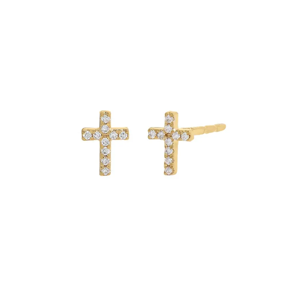 Mini Pavé Diamond Cross Stud Earring 14K sold by Adina Eden's