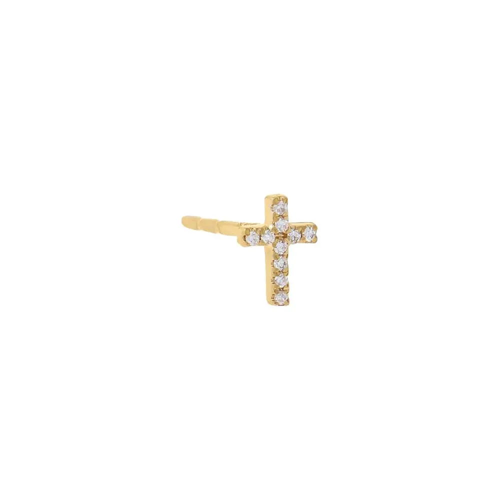 Mini Pavé Diamond Cross Stud Earring 14K sold by Adina Eden's product image thumbnail 3