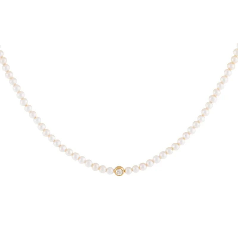 Diamond Bezel Pearl Choker 14K sold by Adina Eden's