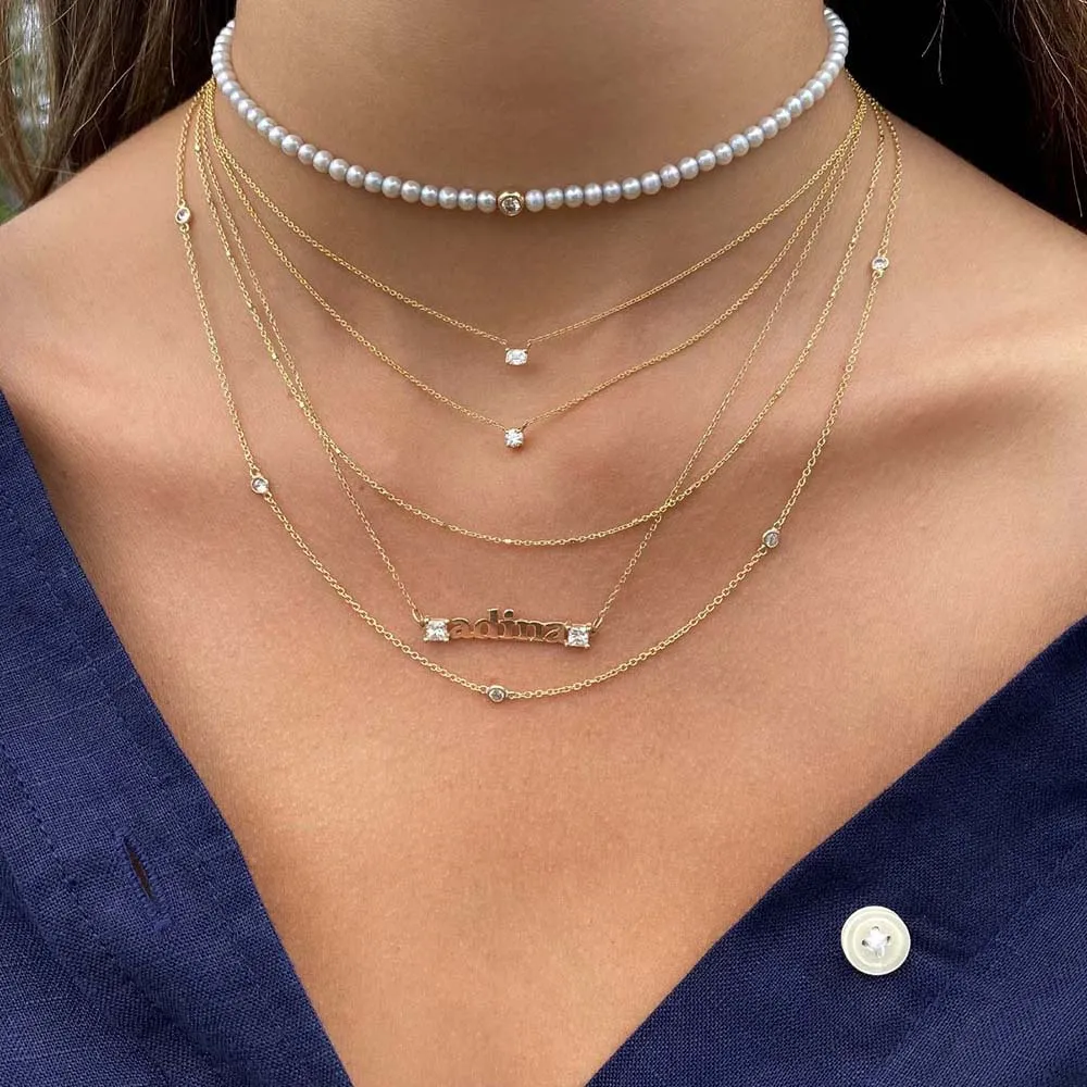 Diamond Bezel Pearl Choker 14K sold by Adina Eden's product image thumbnail 3