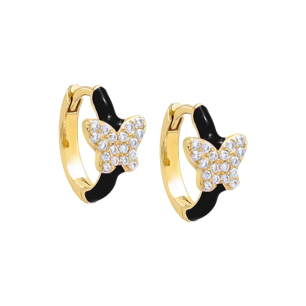 Pave Butterfly Colored Enamel Huggie Earring sold by Adina Eden's product image thumbnail 5