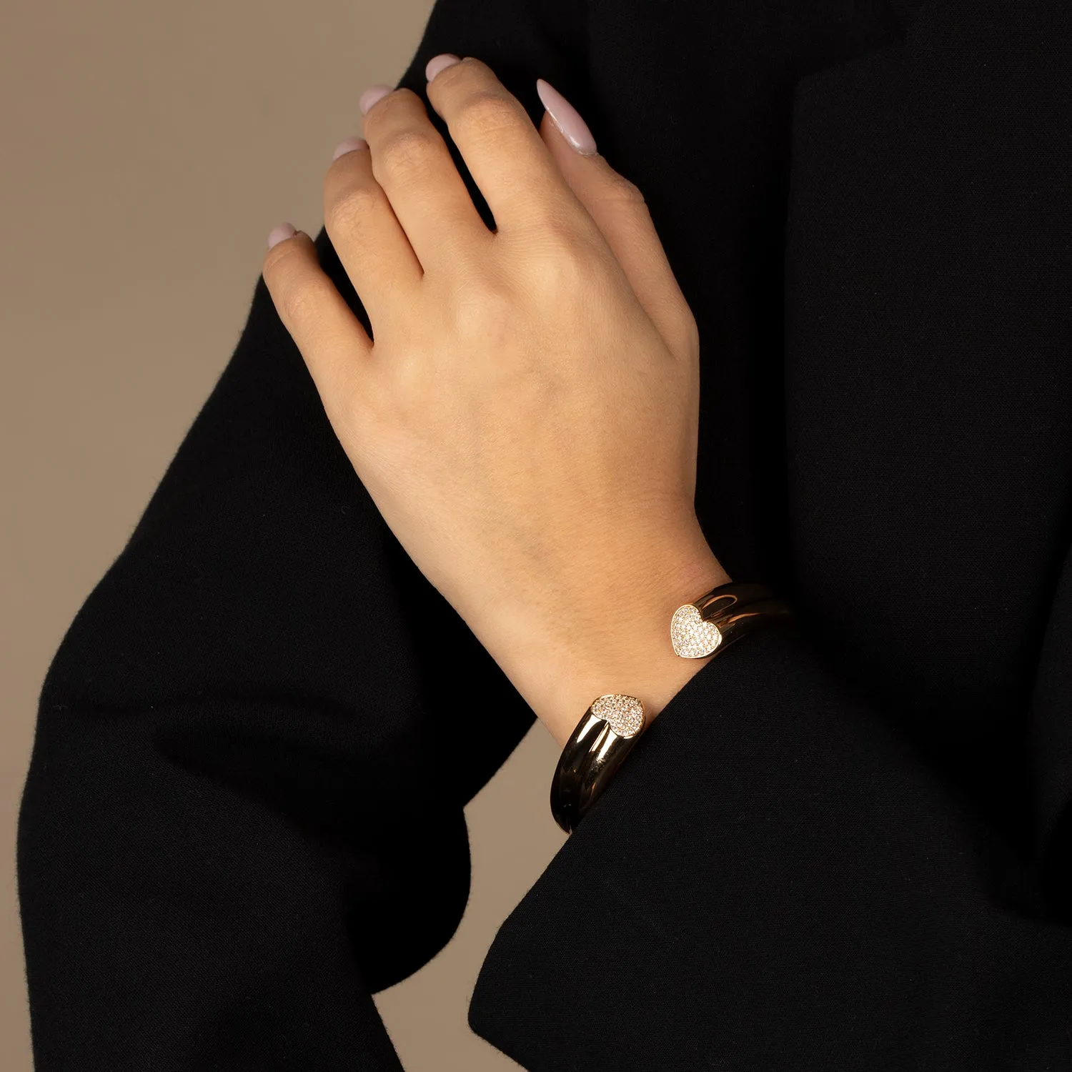 Pave Heart Open Claw Bangle Bracelet sold by Adina Eden's product image thumbnail 2