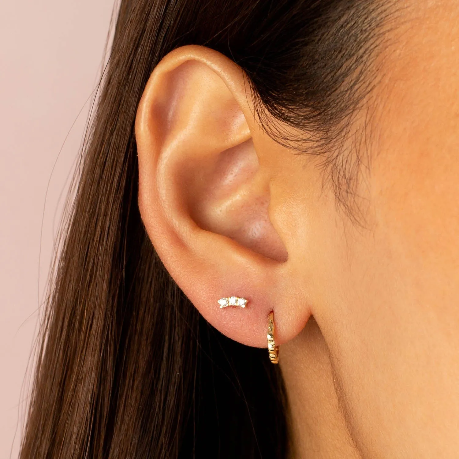 Diamond Curved Trio Stud Earring 14K sold by Adina Eden's product image thumbnail 2