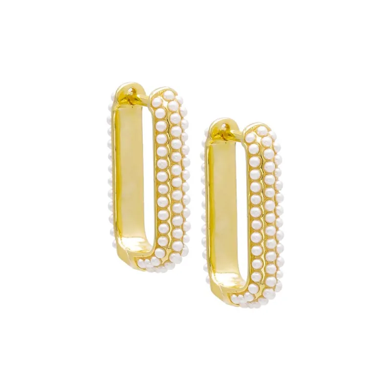 Pearl Beaded Oval Huggie Earring sold by Adina Eden's