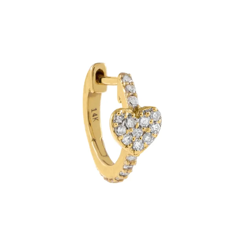 Diamond  Mini Heart Huggie Earring 14K sold by Adina Eden's