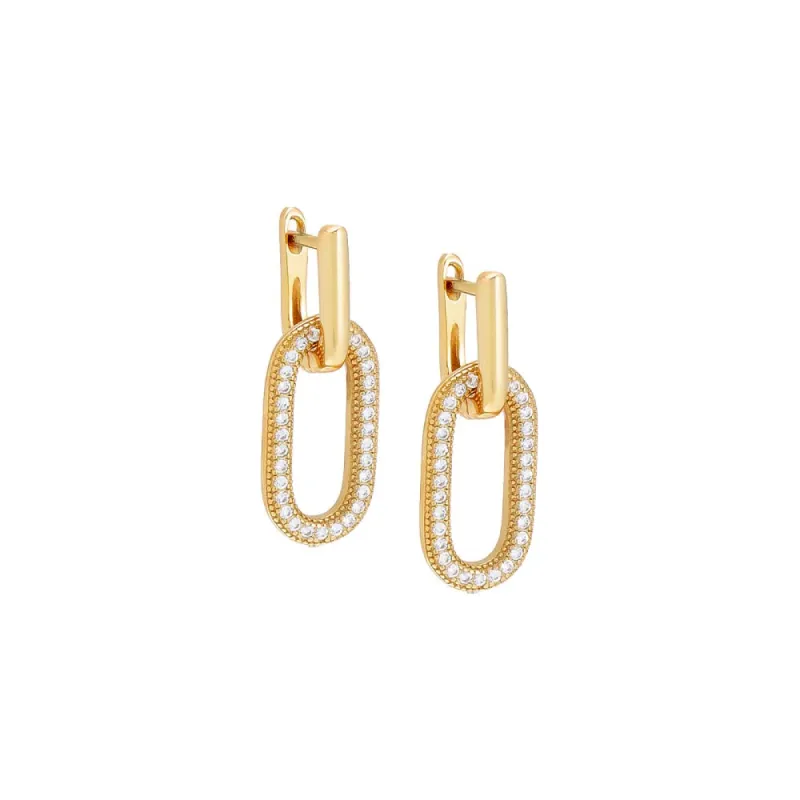 Solid/Pave Elongated Open Link Drop Huggie Earring sold by Adina Eden's