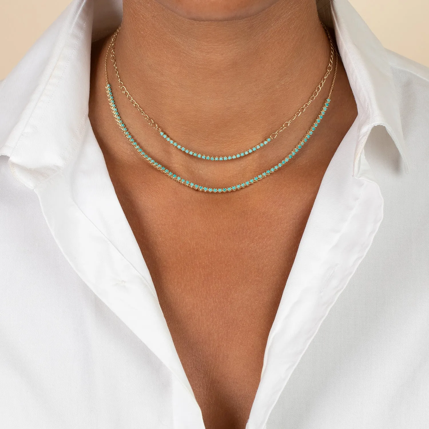 Turquoise Half Tennis Necklace 14K sold by Adina Eden's product image thumbnail 3