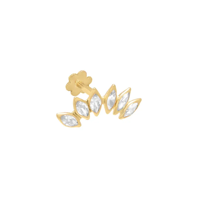 CZ Bezel Teardrop Curved Bar Threaded Stud Earring 14K sold by Adina Eden's