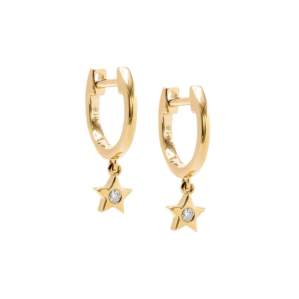 Mini Dangling Diamond Star Huggie Earring 14K sold by Adina Eden's