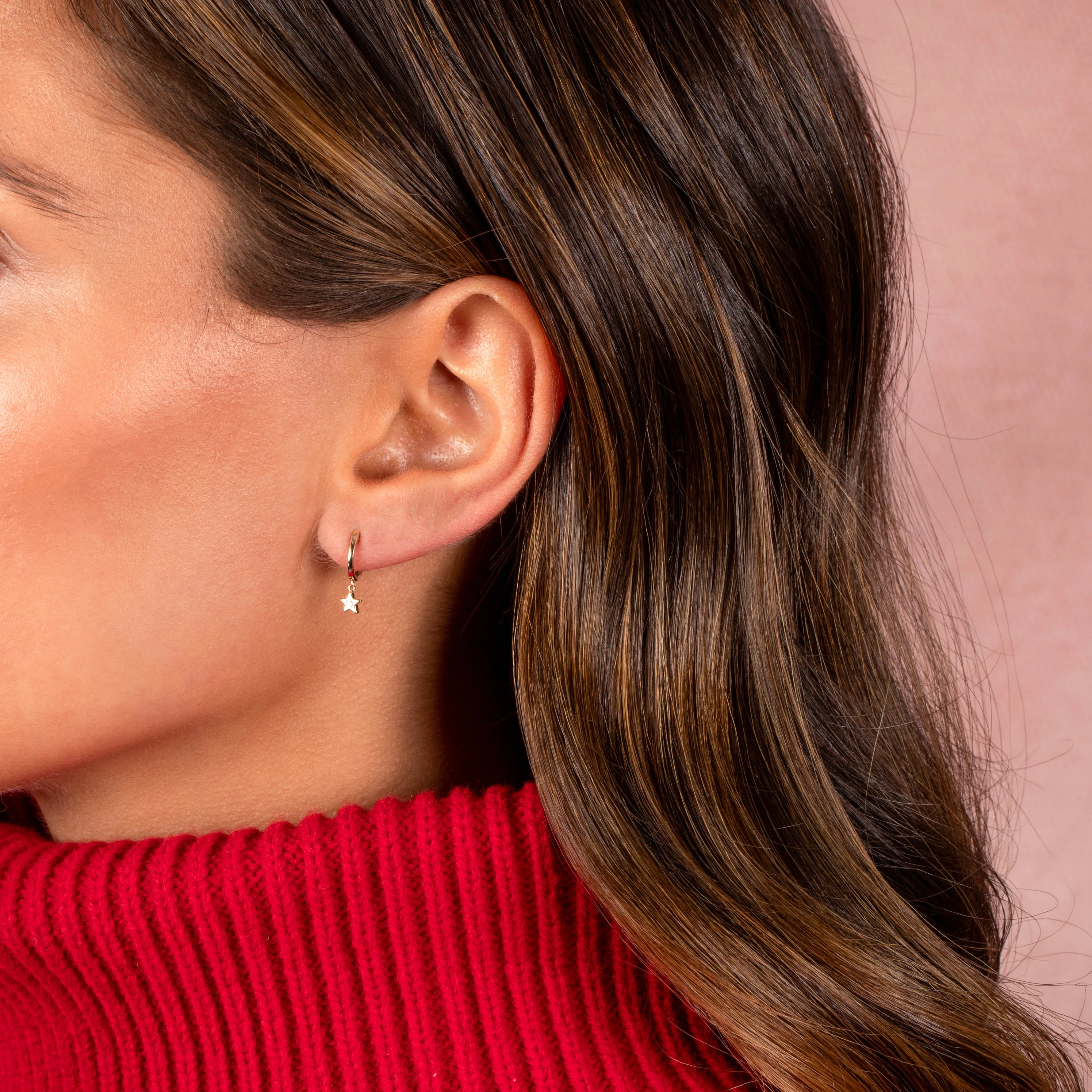 Mini Dangling Diamond Star Huggie Earring 14K sold by Adina Eden's product image thumbnail 2